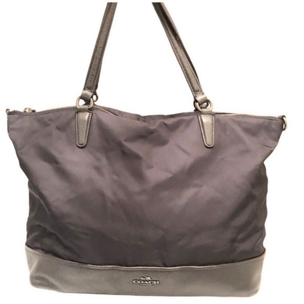 Coach blue nylon leather tote bag